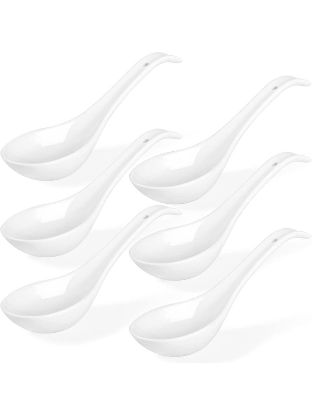 Set of 6 White Ceramic Soup Spoons - Perfect for Ramen, Pho, Noodles & Stews